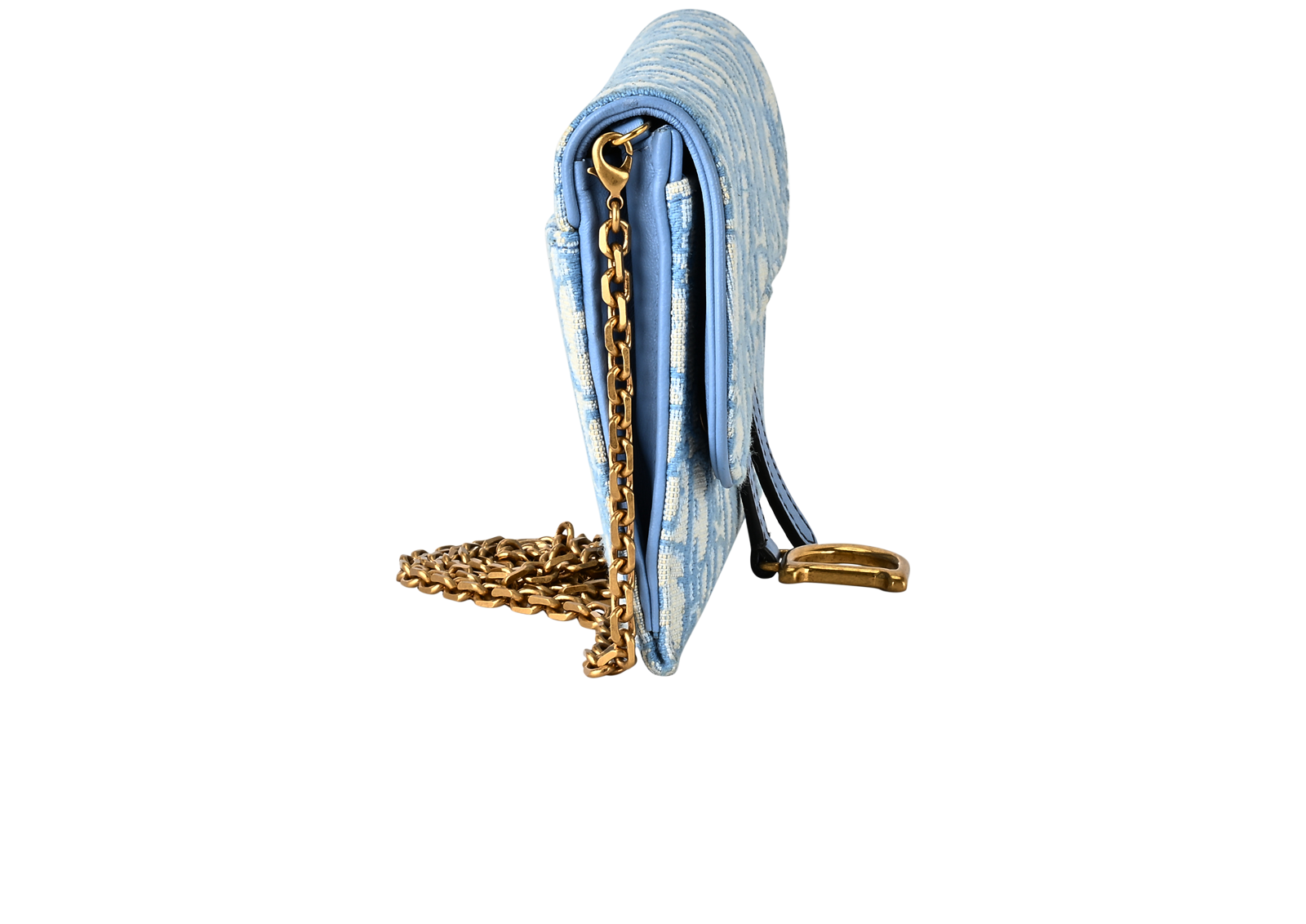 Saddle Wallet On Chain, &pound;850, Handbags, Blue, Canvas/Leather, Side view